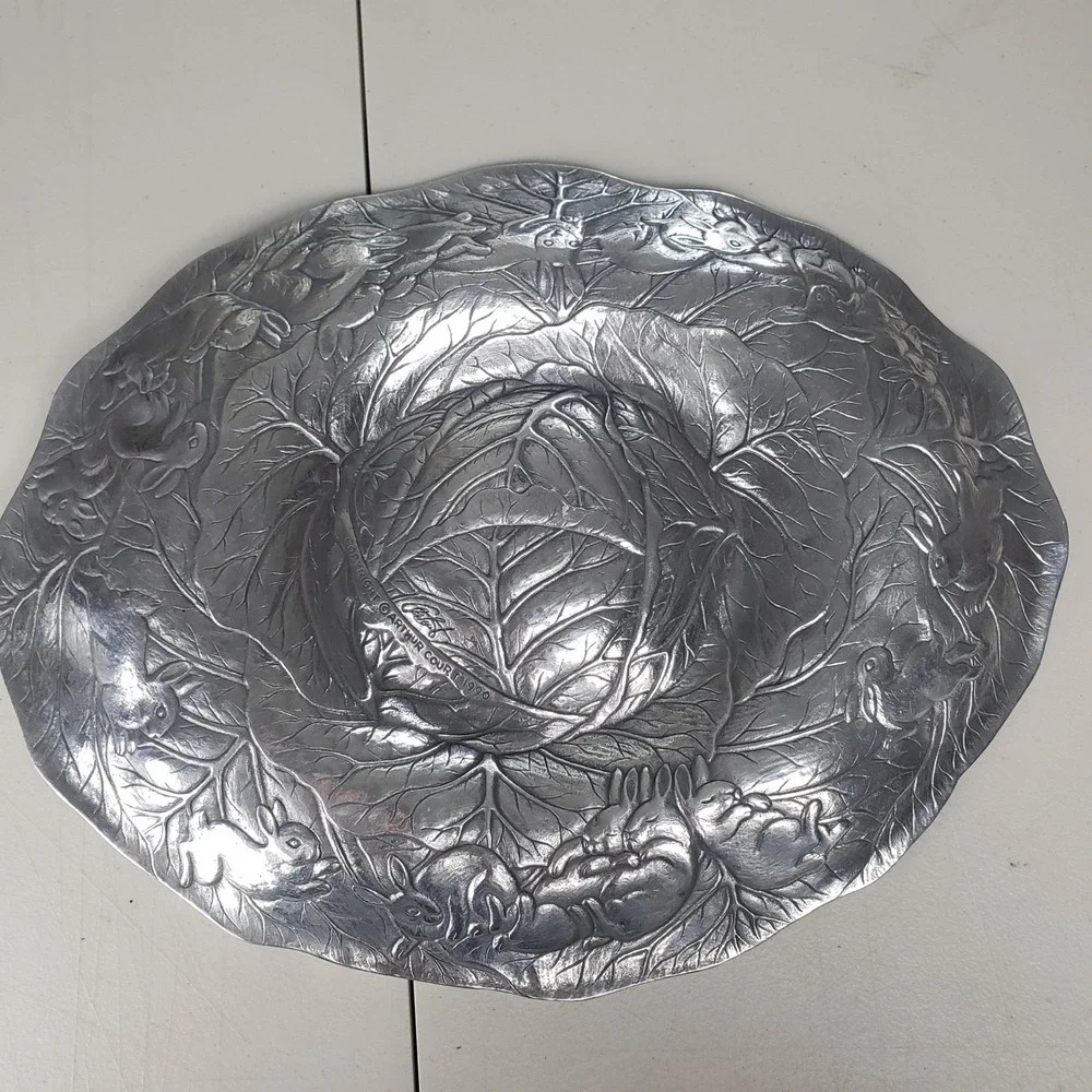 Arthur Court 1990 Vintage Aluminum Cabbage Rabbit Serving Platter 15 Inch Oval